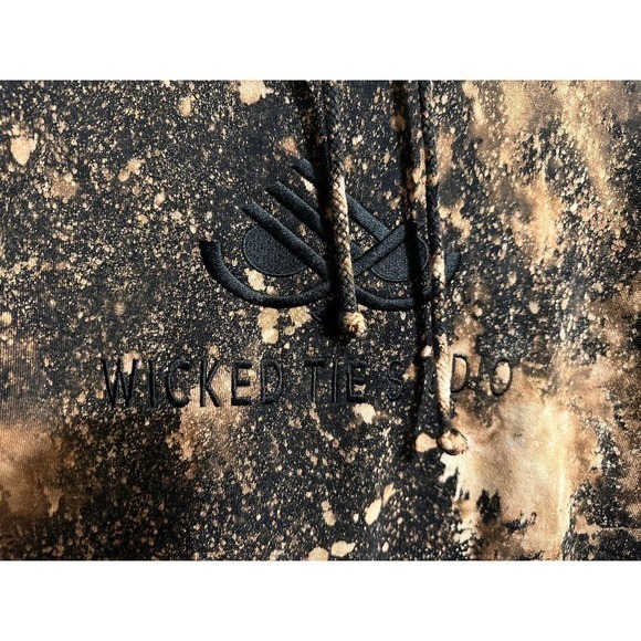 Wicked Tie Studio Unisex Black Medium Reverse Tie Dye Bleached Embroidered Heavy - Picture 3 of 10